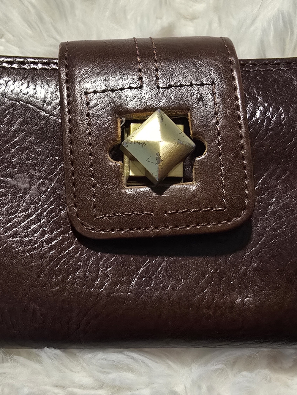 Serafino Fine Real Leatger Women's Brown Leather Wallet with Gold Accent